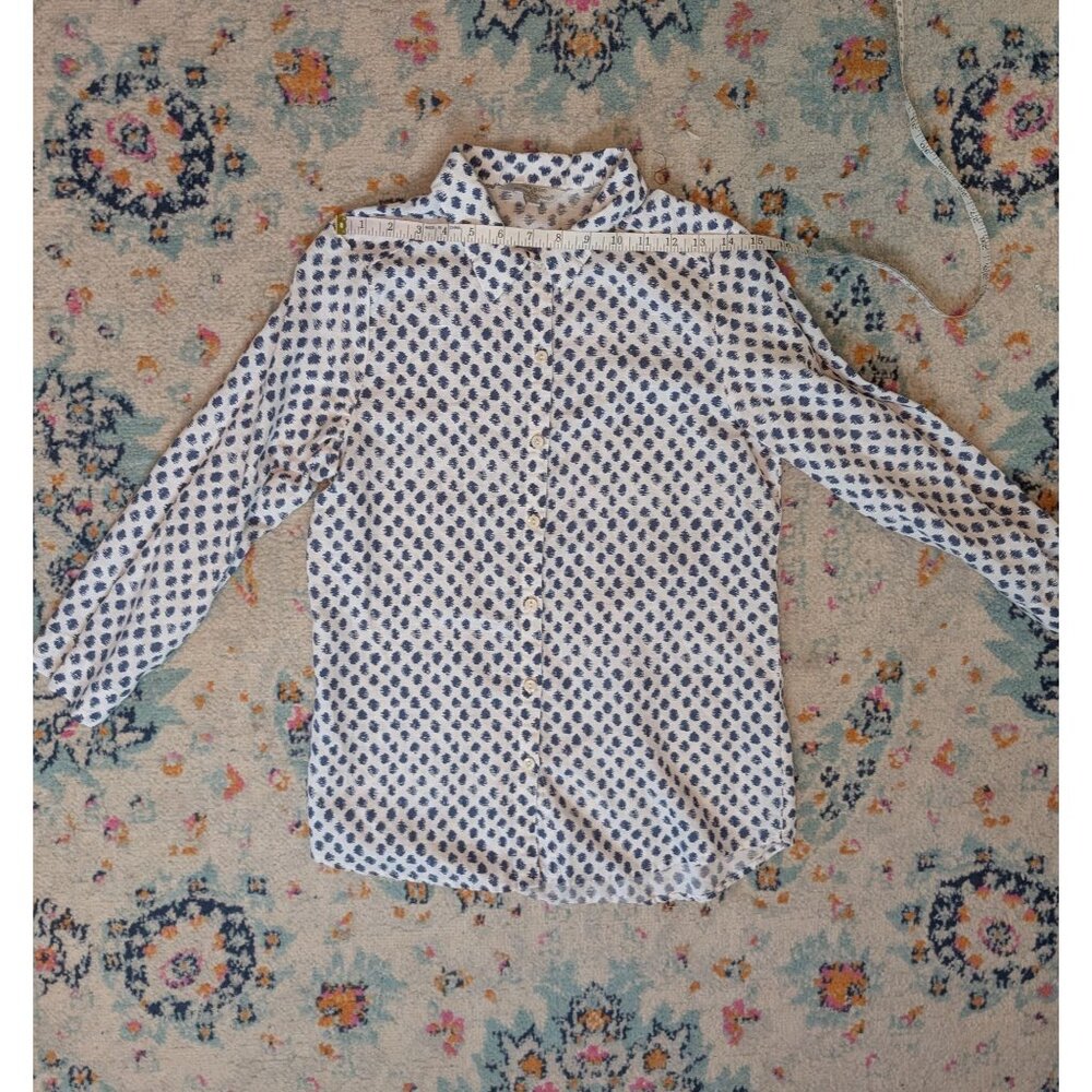 Hester & Orchard White & Blue Polka Dot Linen Blend Button-Up Shirt - Small - Picture 5 of 10